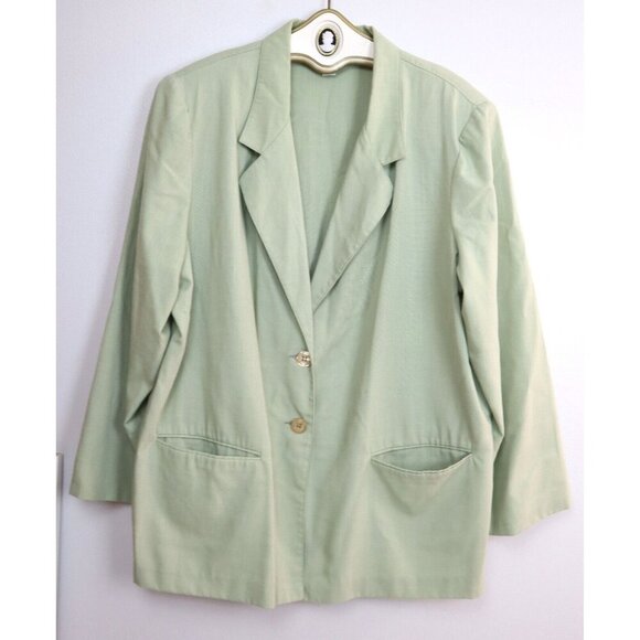 VINTAGE LIGHT GREEN OVERSIZED UNLINED BLAZER JACKET - SAG HARBOR - SIZE 24W - Picture 1 of 7